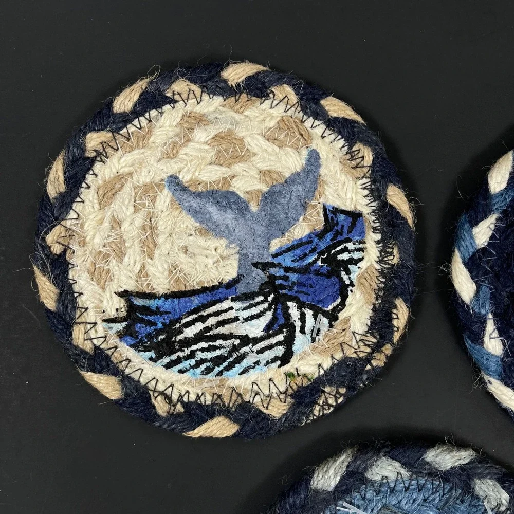 Capitol Earth Rugs Jute Coaster Set Blue Whale Otter Nautical Braided Decor NEW
